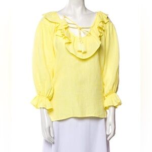 NWT MILLE Resort Yellow Linen Ruffle Blouse Size XXS(Oversized)